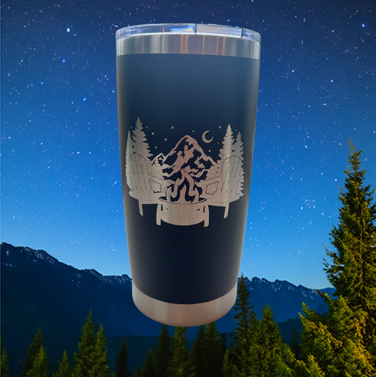 Campfire Mountain View Engraved Tumbler Travel Mug