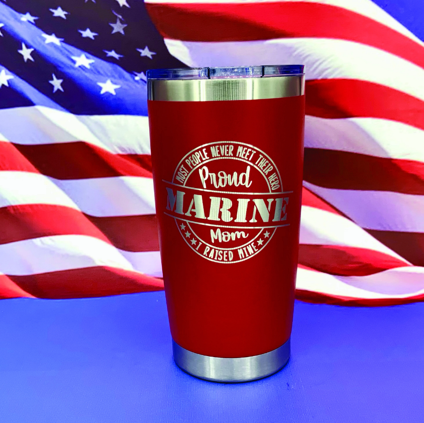 Proud US Marine Mom Engraved Tumbler Travel Mug