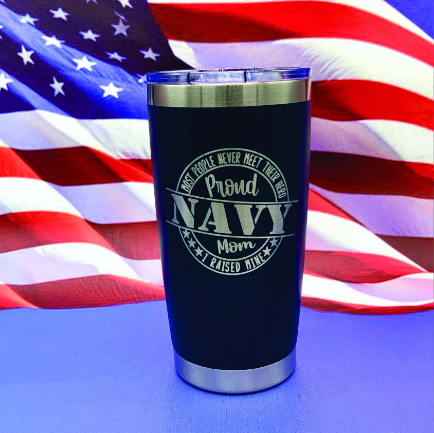 Proud US Navy Mom Engraved Tumbler Travel Mug