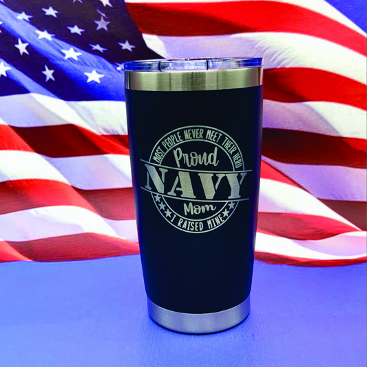 Proud US Navy Mom Engraved Tumbler Travel Mug