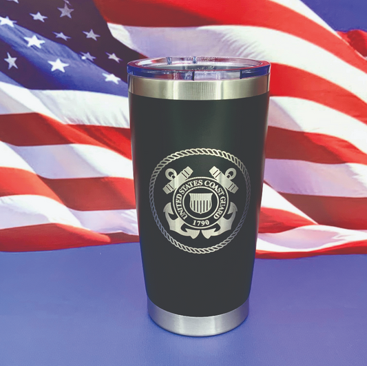 US Coast Guard Emblem Engraved Tumbler Travel Mug