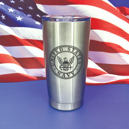 US Navy Emblem Engraved Tumbler Travel Mug