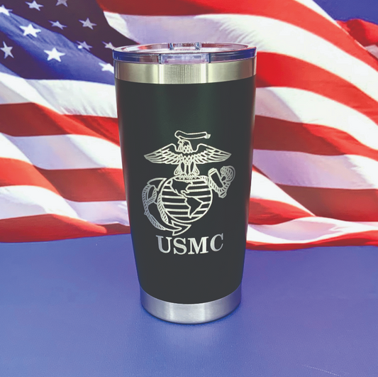 USMC Emblem Engraved Tumbler Travel Mug